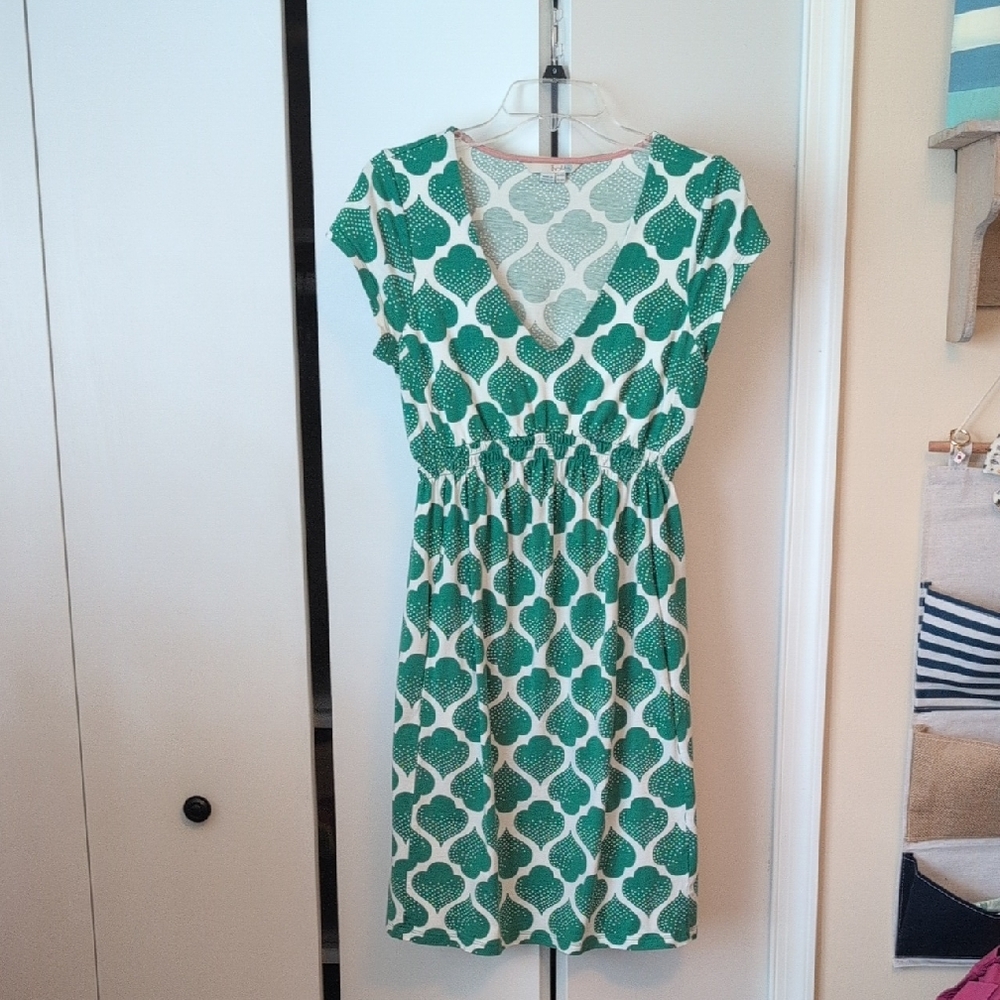 Boden Teal and White Patterned Midi Dress